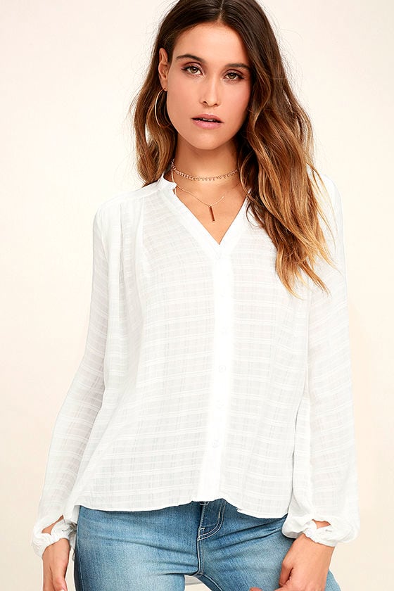 Centered White Button-Up Top