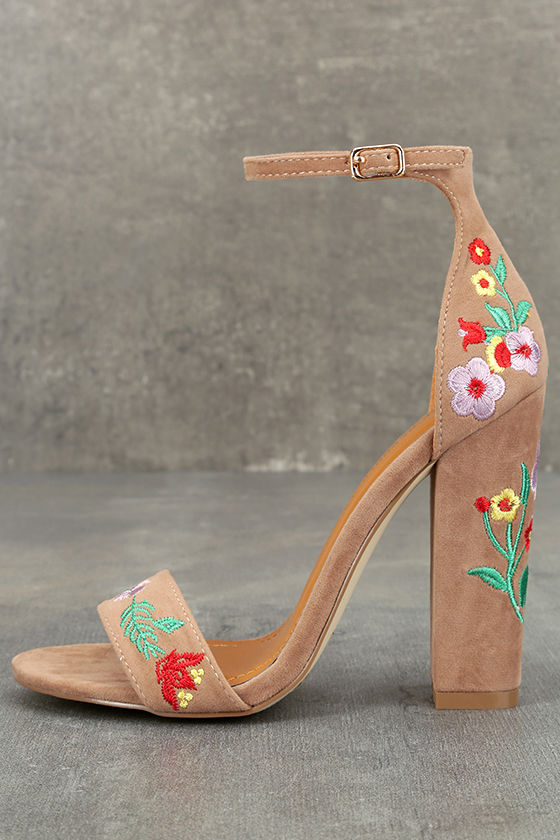 taupe suede ankle strap heels