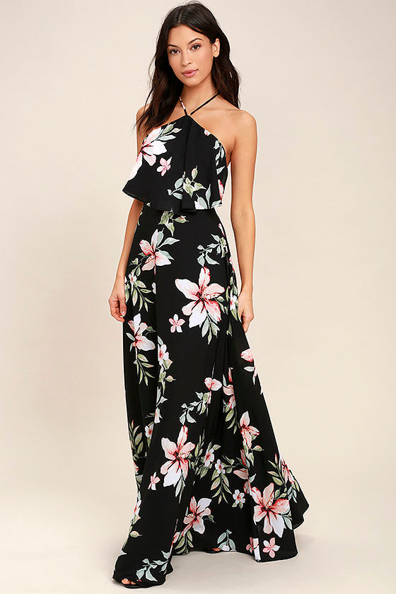 black floral maxi dresses