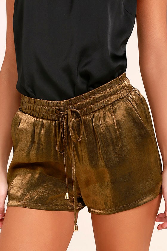 brown satin shorts