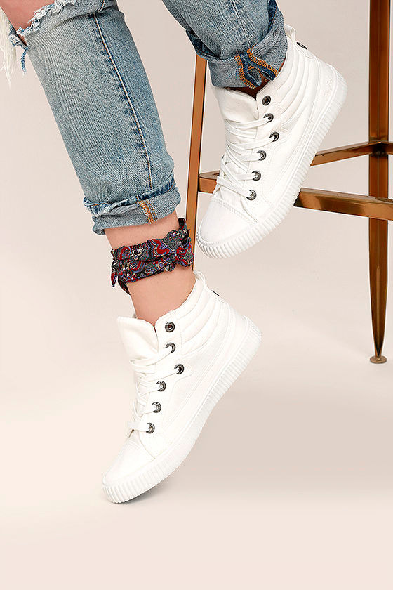 white canvas high top sneakers