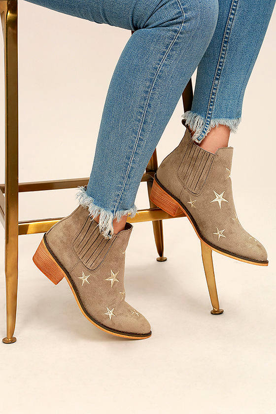 Stacia Grey Suede Embroidered Ankle Boots 1