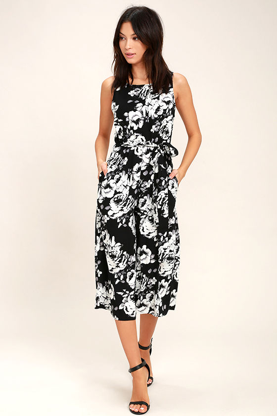 black and white floral midi dress