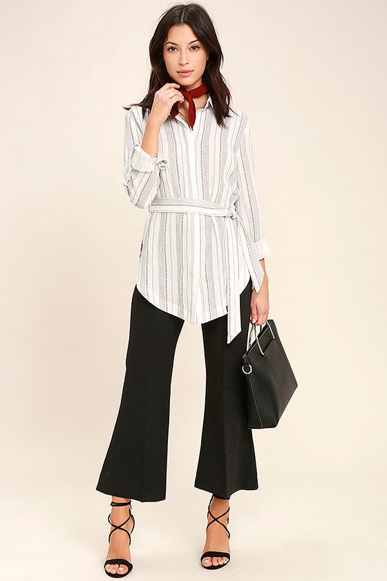 West Dressed White Striped Button-Up Top 2