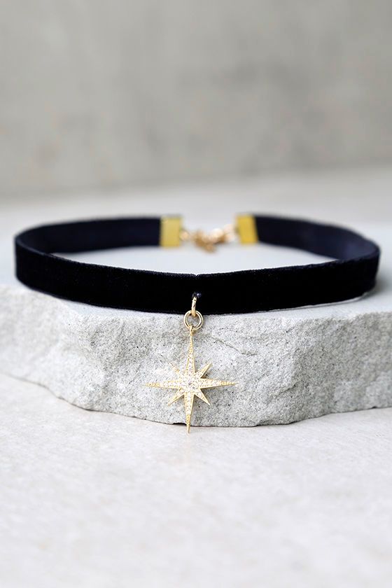 Natalie B Nebula Black and Gold Velvet Choker Necklace 2