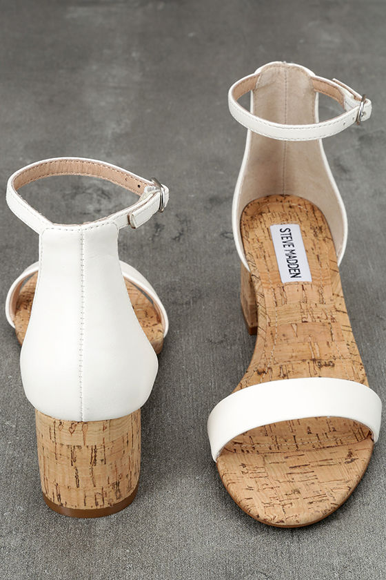 Steve Madden Irenee C White Heels Cork Heels Ankle Strap Heels 79.00 Lulus