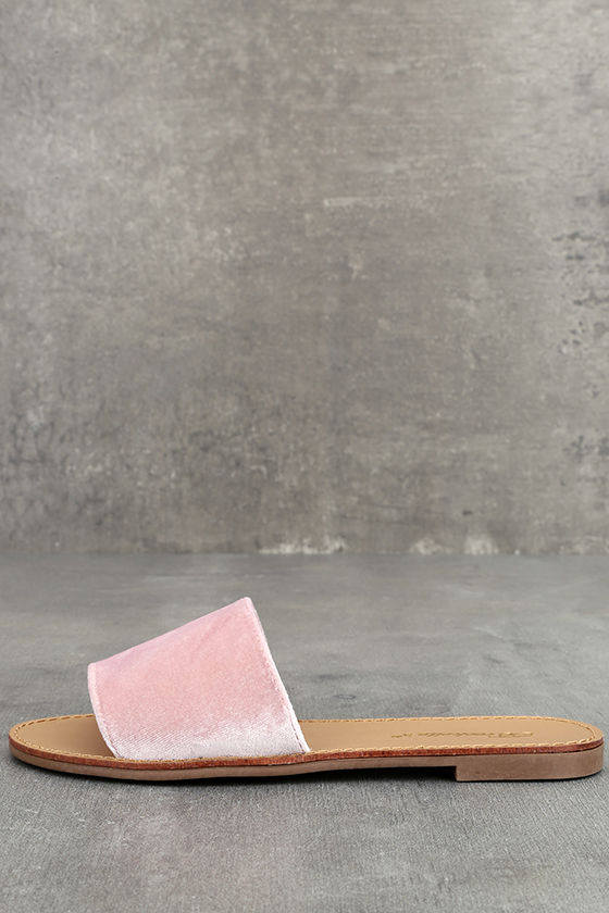 Taren Blush Velvet Slide Sandals 1