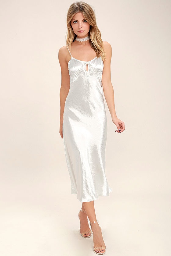 white midi satin dress