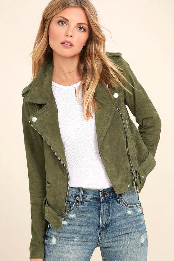Blank NYC Backhanded Olive Green Suede Leather Moto Jacket 1