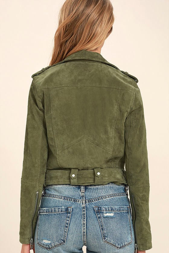 Blank NYC Backhanded Olive Green Suede Leather Moto Jacket