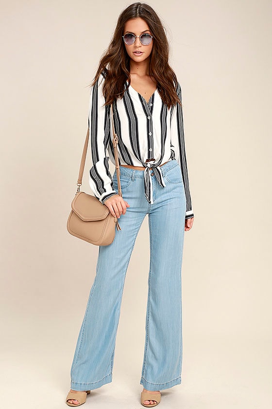 Across the Sky Light Blue Chambray Wide-Leg Pants