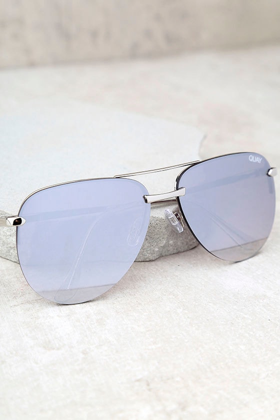 Quay The Playa Grey and Silver Mirrored Aviator Sunglasses 2
