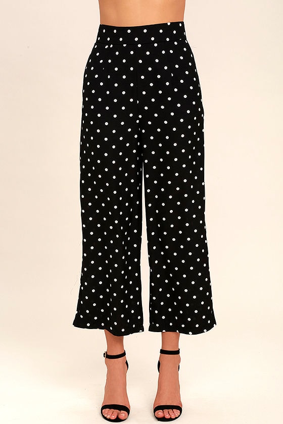 white and black polka dot pants