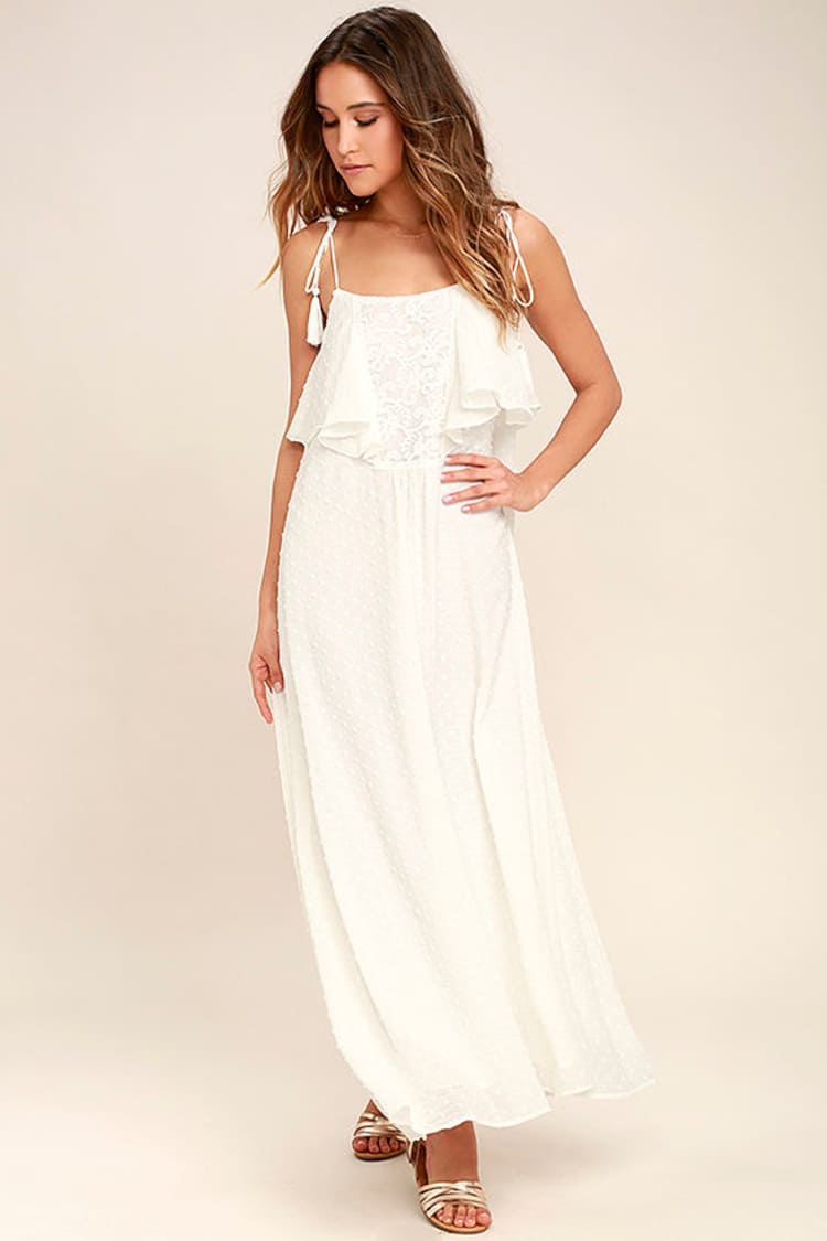Moon River Now and Always Ivory Lace Maxi Dress