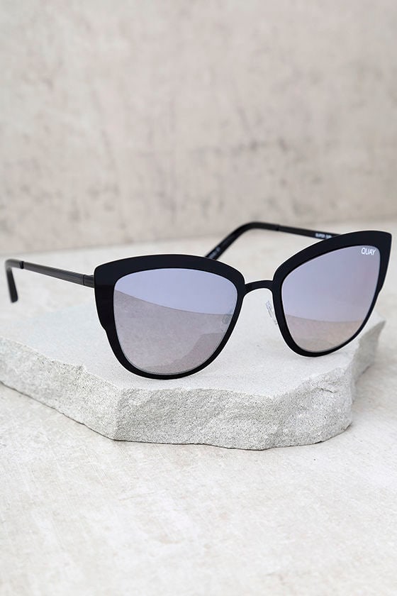 Quay Super Girl Silver and Black Mirrored Cat-Eye Sunglasses