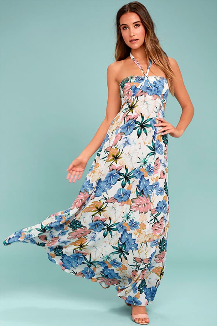 take you there ivory floral print maxi dress Floral Ivory Tiered Maxi Dress | Trendy Women's Clothing main image 0