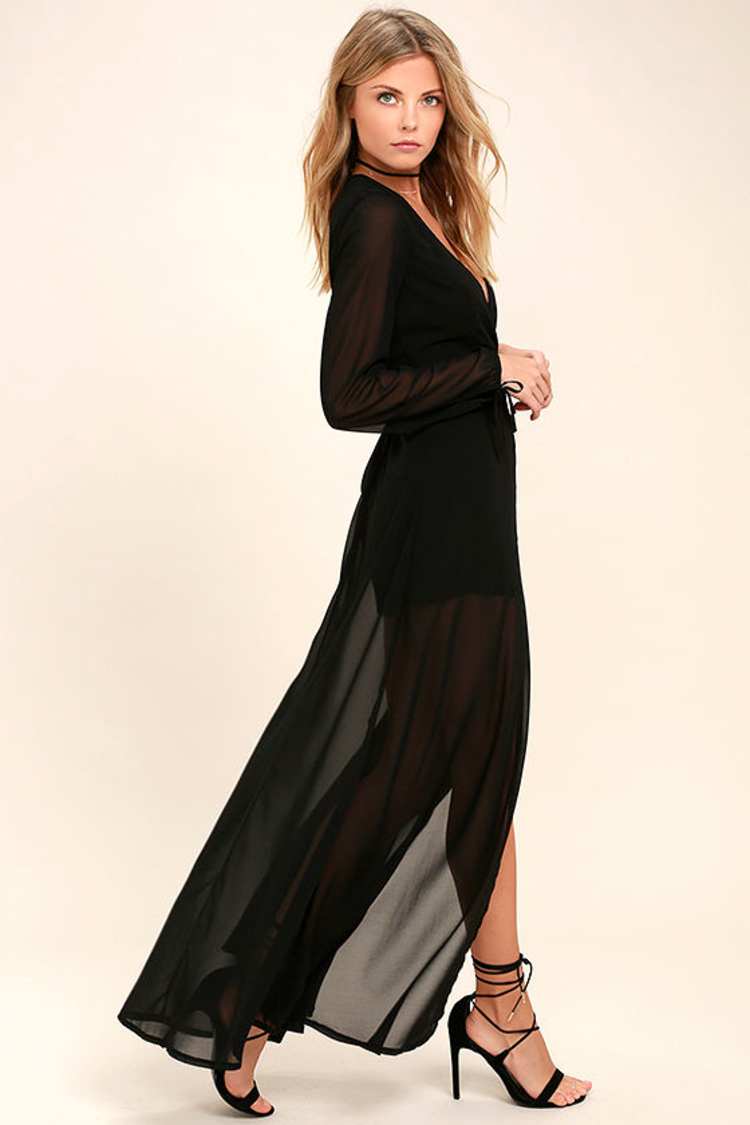 knee length dresses for ladies Elegant Black Lace Maxi Romper With Long Sleeve