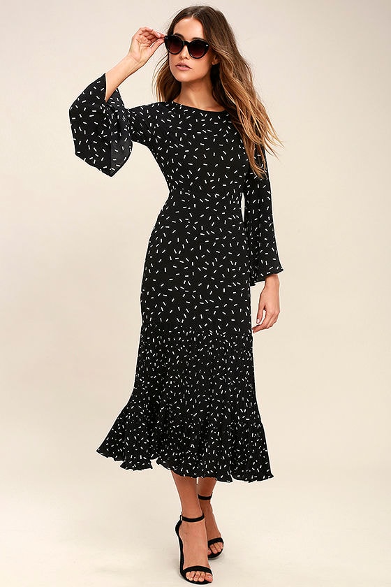 black print midi dress