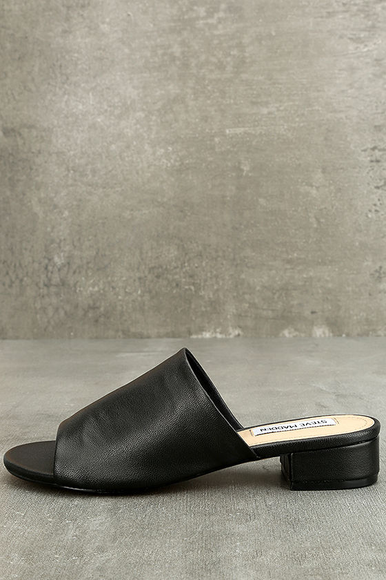 Steve Madden Briele Black Leather Slide Sandals