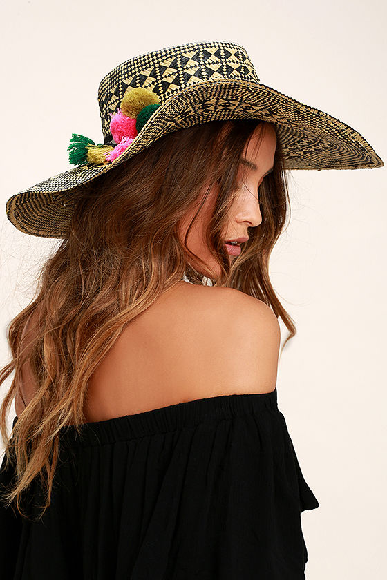 San Diego Hat Co. Fernanda Beige and Black Floppy Straw Hat 1