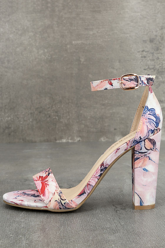 Cute Blush Multi Heels - Ankle Strap Heels - Print Heels - $31.00 - Lulus