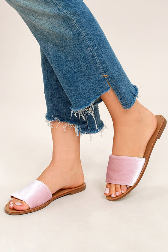 Taren Blush Velvet Slide Sandals 2