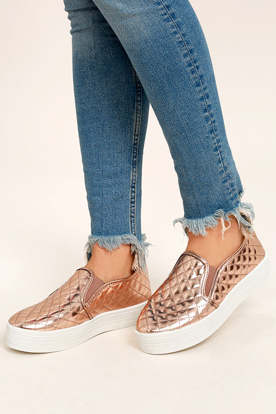 Cosima Rose Gold Quilted Flatform Slip-On Sneakers