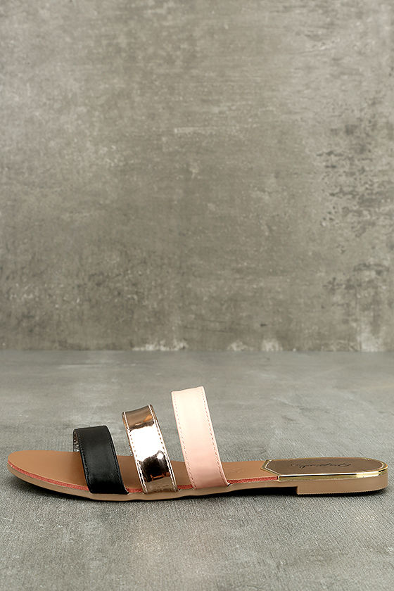 metallic slide sandals