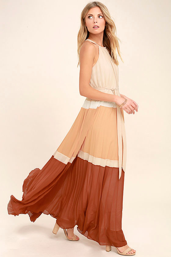 beige color maxi dress