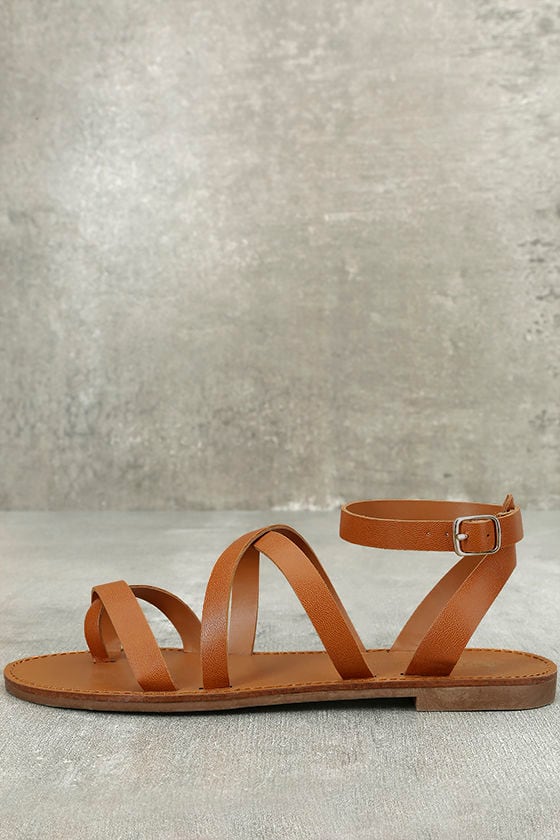 leather ankle strap flat sandals