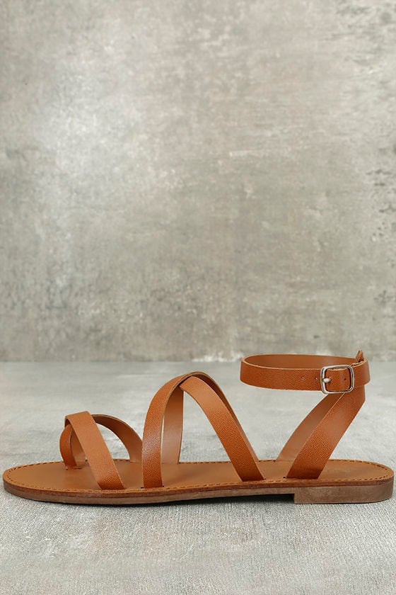 Sonata Tan Ankle Strap Flat Sandals