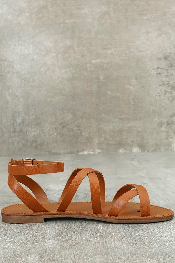 tan tie up flat sandals