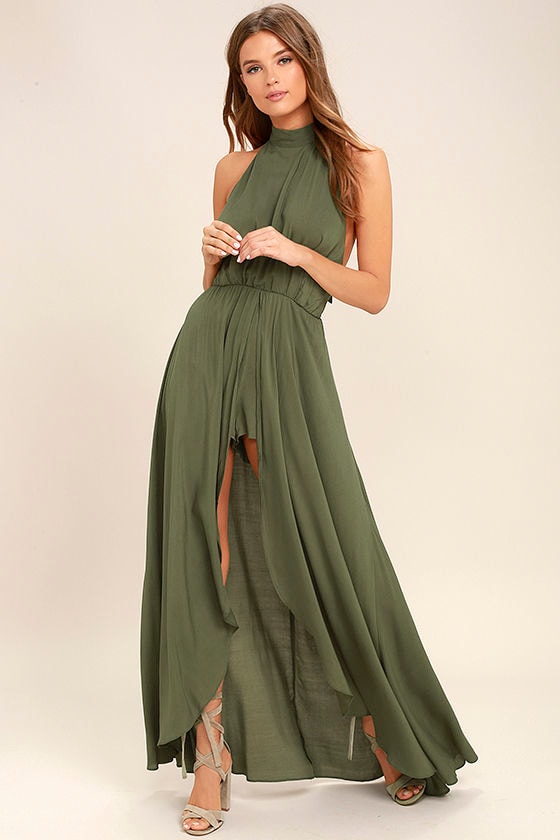 Cute Olive Green Romper - Maxi Romper - Halter Romper - $54.00 - Lulus