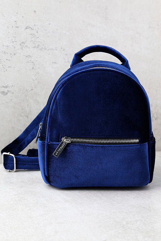 Skinnydip Navy Blue Velvet Backpack Mini Backpack Velvet Bag 50.