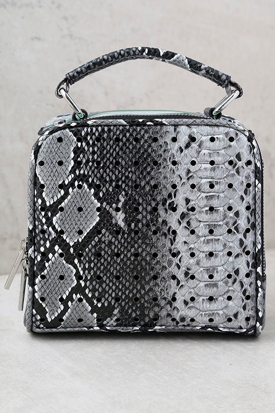 gray snakeskin purse