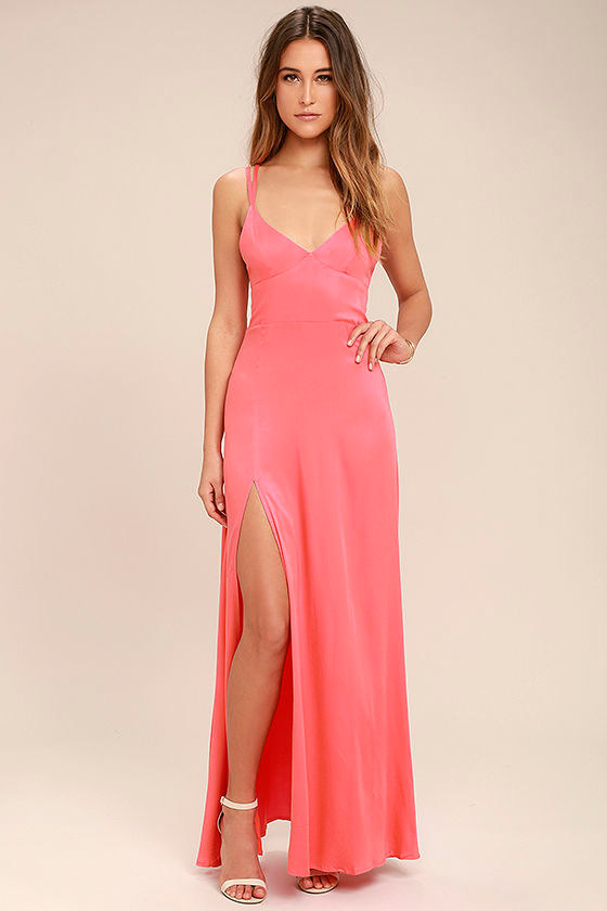 Sexy Coral Pink Dress Maxi Dress Strappy Dress 58.00 Lulus