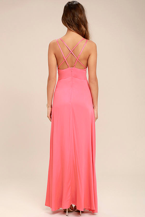 Sexy Coral Pink Dress - Maxi Dress - Strappy Dress - $58.00