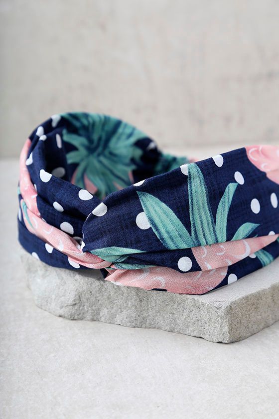 Strawberry Delight Navy Blue Print Headband 2