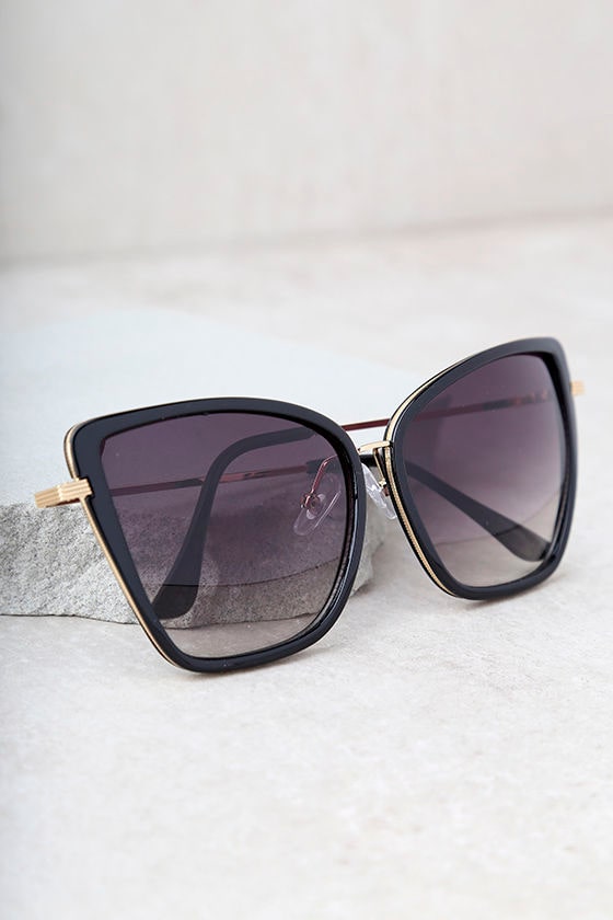 Chic Black Sunglasses CatEye Sunglasses Black and Gold Sunglasses