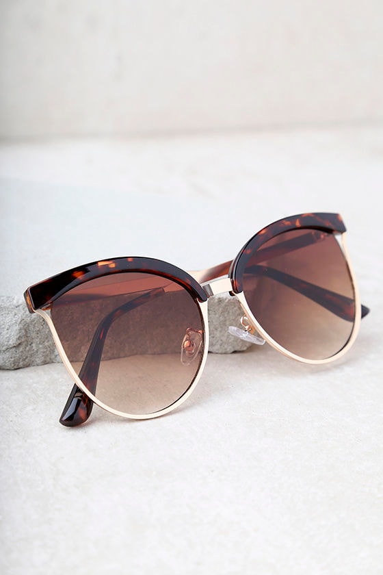Song and Glance Tortoise and Brown Mirrored Cat-Eye Sunglasses