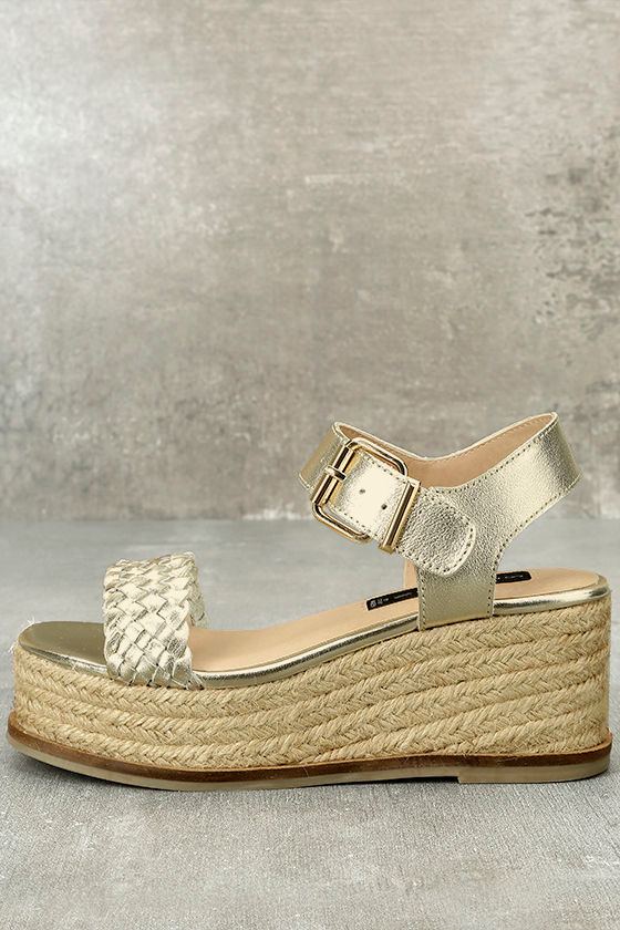Steven by Steve Madden Sabble Gold Leather Espadrille Wedges 1