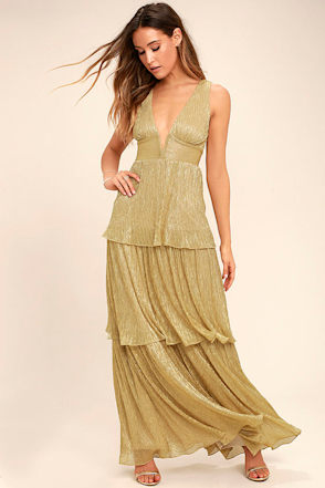 Stunning Gold Maxi Dress - Tiered Maxi Dress - Plunge Neck Maxi - Lulus Stunning Gold Maxi Dress - Tiered Maxi Dress - Plunge Neck Maxi - Lulus