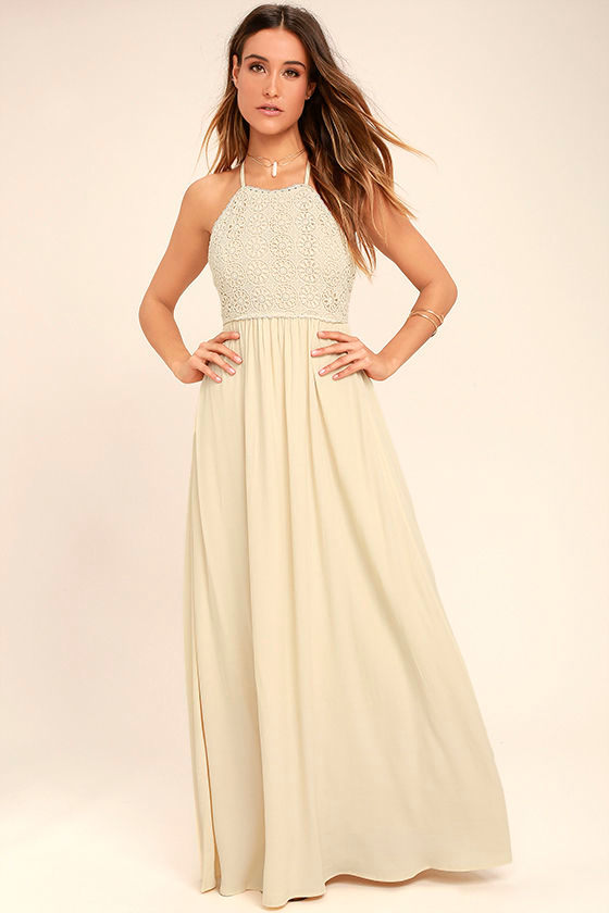 Beautiful Moment Light Beige Lace Maxi Dress 2