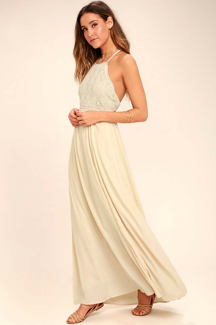 Lovely Light Beige Dress - Maxi Dress - Lace Dress - Crocheted Dress -  $82.00 - Lulus