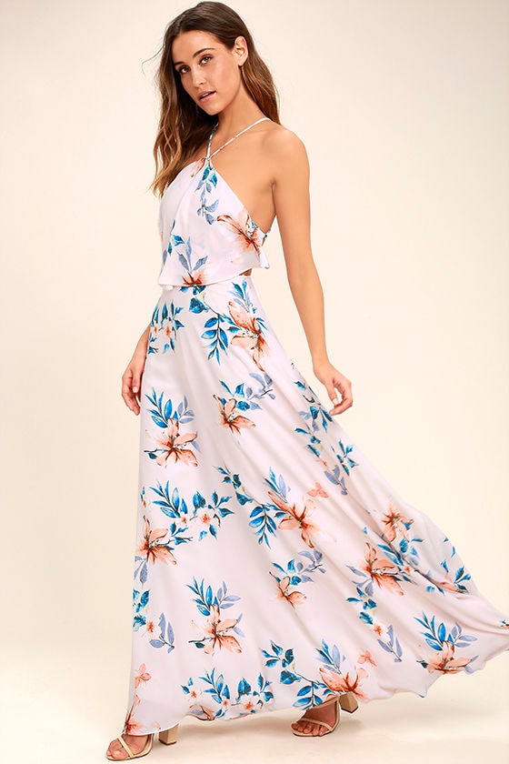 Peninsula Light Peach Floral Print Maxi Dress 1