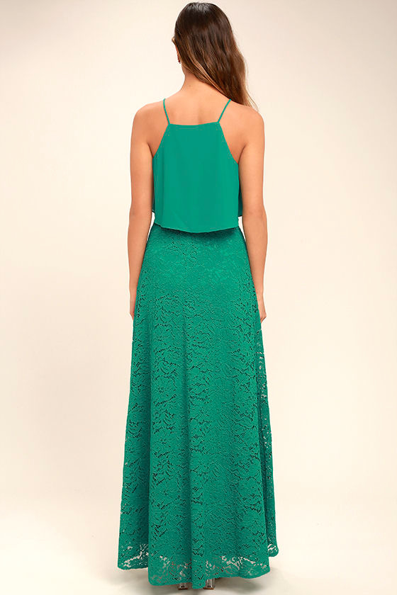Love at First Sight Teal Lace Two-Piece Maxi Dress