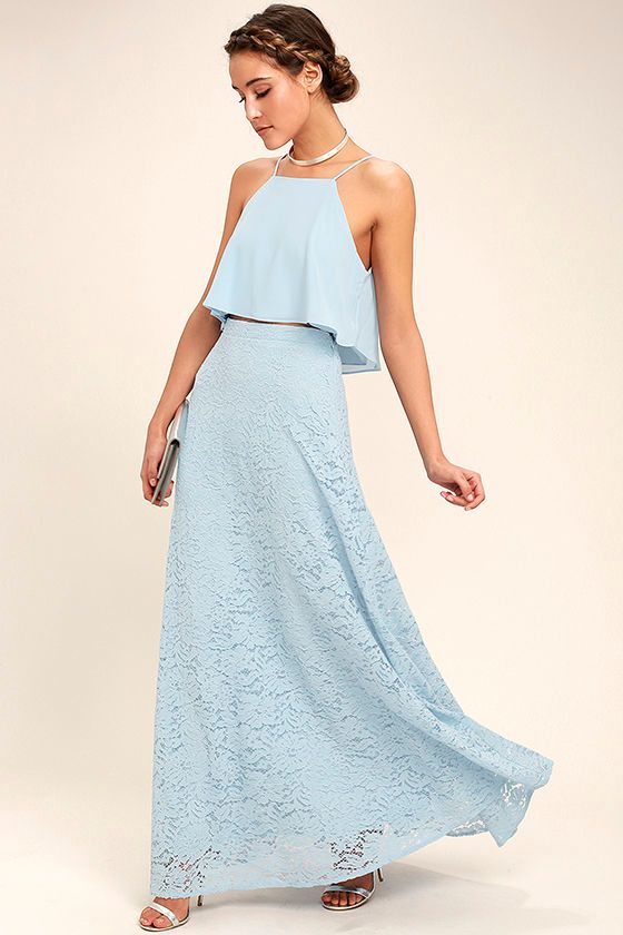 Love at First Sight Light Blue Lace Two-Piece Maxi Dress 1