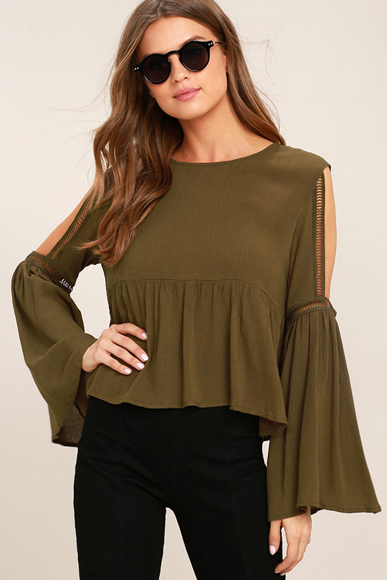 Join the Festivities Olive Green Embroidered Long Sleeve Top