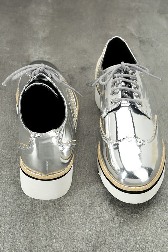 Chic Silver Oxfords - Platform Oxfords - Platform Sneakers