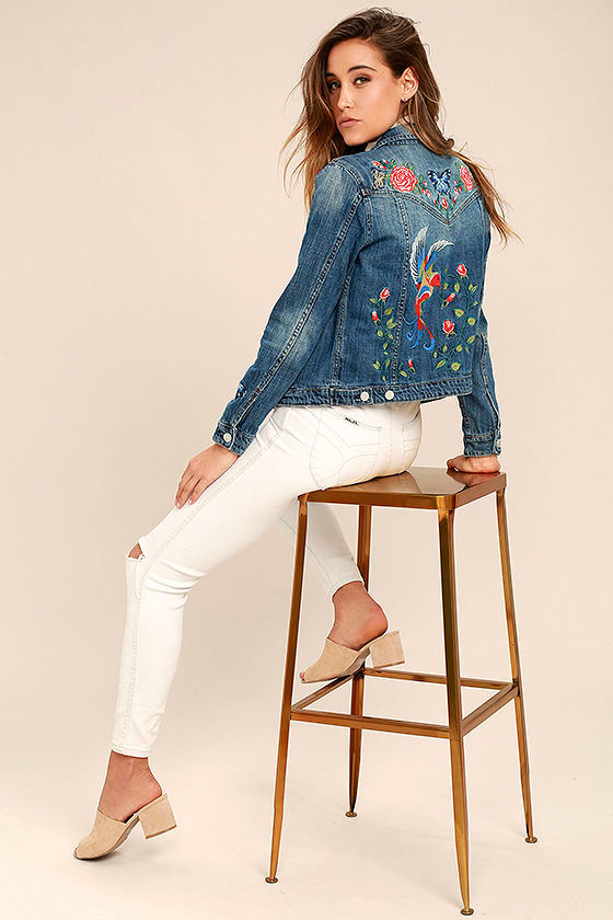 Blank NYC Embroidered Medium Wash Denim Jacket 2